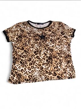 Leopard Print Short Sleeve Tee with Black Trim - Kids